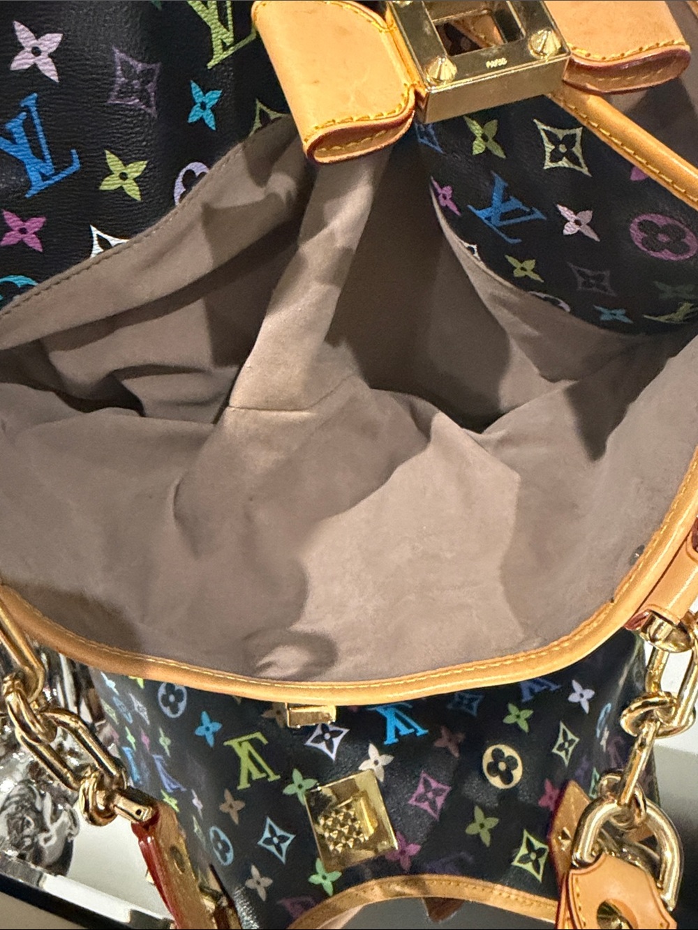 Multicolor Monogram Tote Bag with Tan Leather Trim - Picture 12 of 15